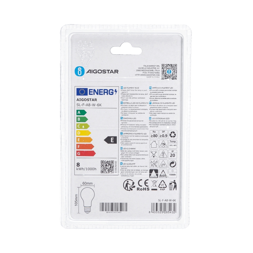 Żarówka LED A60 E27/8W/230V 330° 6500K - Aigostar