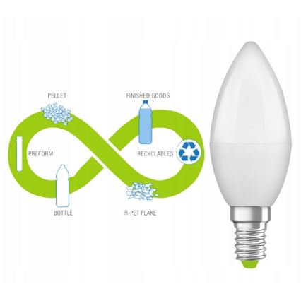 Żarówka LED z recyklingowanego plastiku B40 E14/4,9W/230V 2700K - Ledvance
