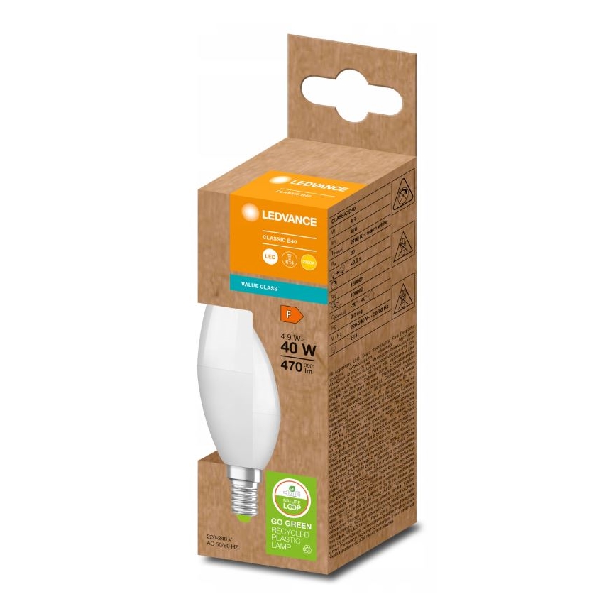 Żarówka LED z recyklingowanego plastiku B40 E14/4,9W/230V 2700K - Ledvance