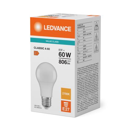 Żarówka LED CLASSIC A60 E27/8W/230V 2700K - Ledvance