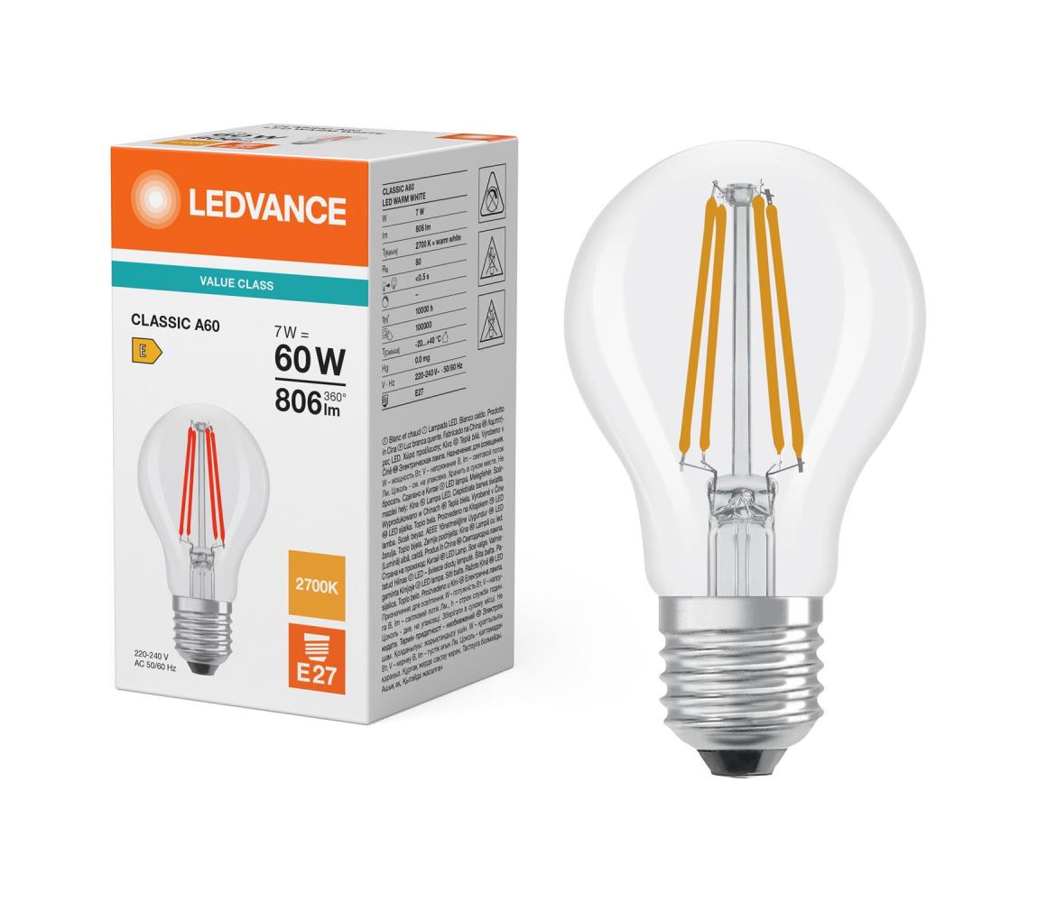 Žarówka LED CLASSIC FILAMENT A60 E27/7W/230V 2700K - Ledvance