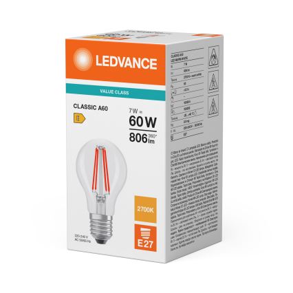 Žarówka LED CLASSIC FILAMENT A60 E27/7W/230V 2700K - Ledvance