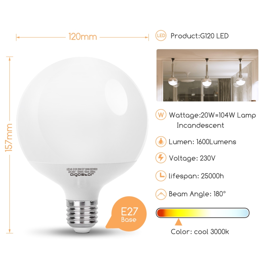 Żarówka LED G120 E27/20W/230V 3000K - Aigostar