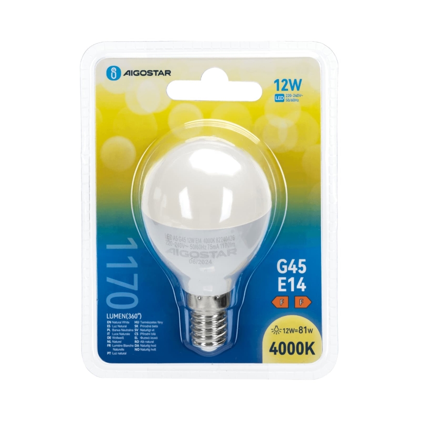 Żarówka LED G45 E14/12W/230V 4000K - Aigostar
