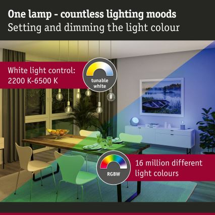 Żarówka LED RGBW ściemnialna FILAMENT E27/6,3W/230V 2200-6500K - Paulmann 29156