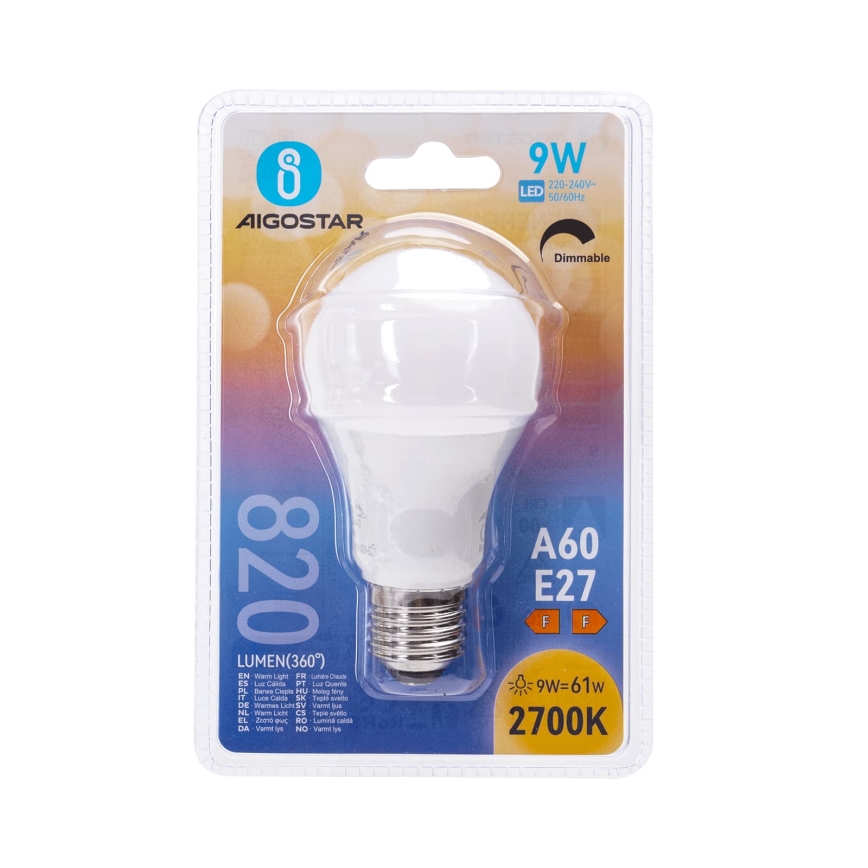 Żarówka LED ściemnialna A60 E27/9W/230V 2700K - Aigostar