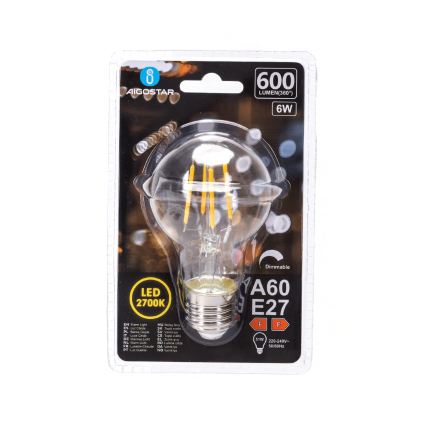 Żarówka LED ściemnialna FILAMENT A60 E27/6W/230V 2700K - Aigostar