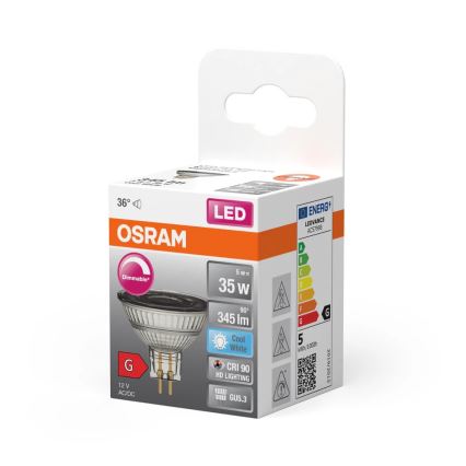 Żarówka LED ściemnialna MR16 GU5,3/5W/12V 4000K 36° CRI 90 - Osram