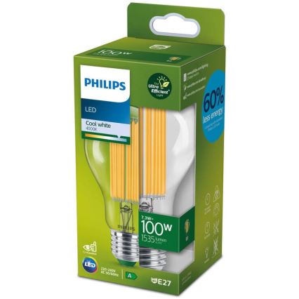 Žarówka LED ULTRAEFFICIENT FILAMENT Philips A60 E27/7,3W/230V 4000K