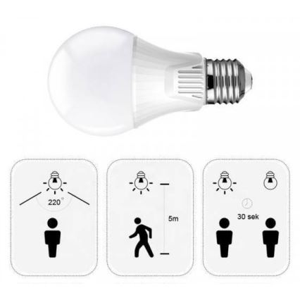 Żarówka LED z czujnikiem ruchu E27/9W/230V 6500K