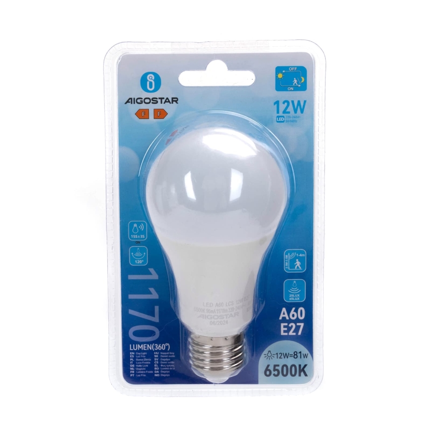 Žarówka LED z czujnikiem ruchu i zmierzchu A60 E27/12W/230V 6500K - Aigostar