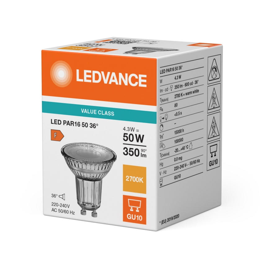 Żarówka reflektorowa LED PAR16 GU10/4,3W/230V 2700K 36° - Ledvance