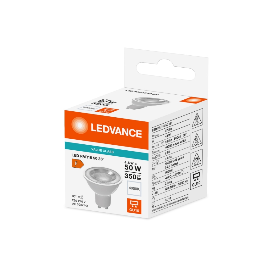 Żarówka reflektorowa LED PAR16 GU10/4,5W/230V 4000K 36° - Ledvance