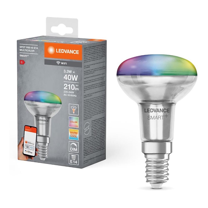Żarówka reflektorowa LED RGBW ściemnialna SMART+ R50 E14/3,3W/230V 2700-6500K Wi-Fi - Ledvance