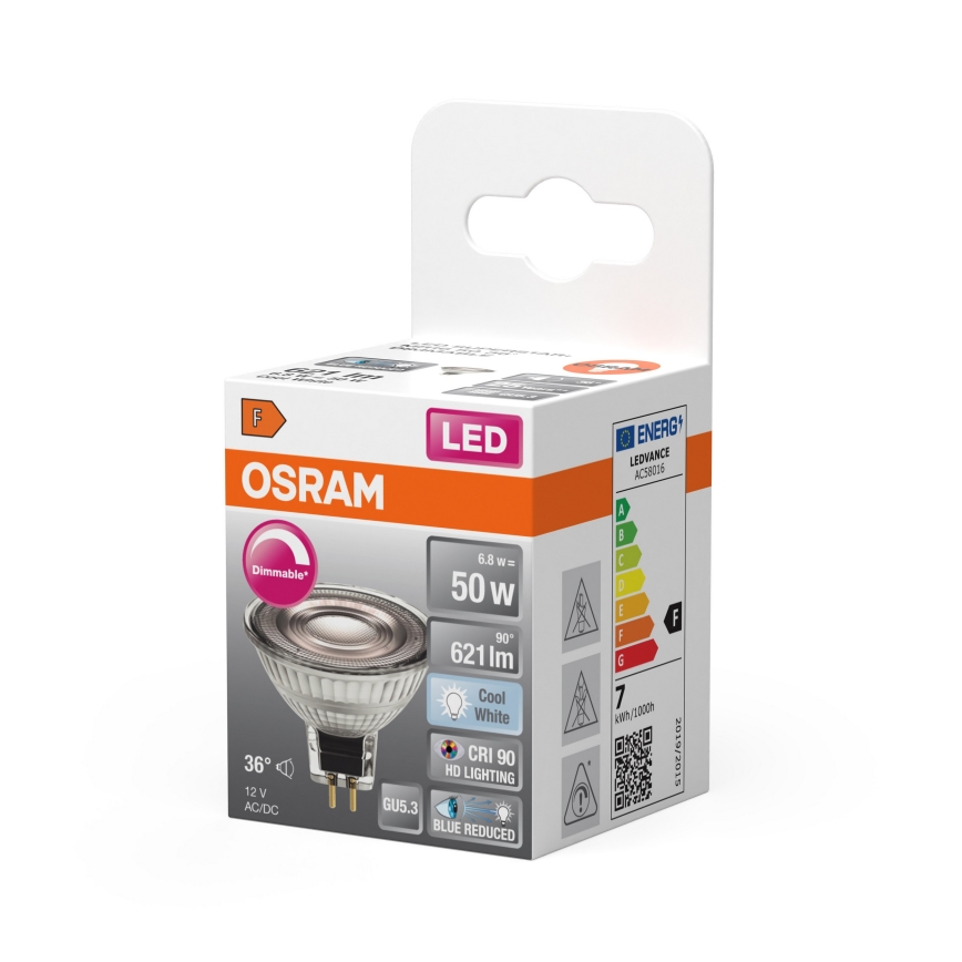 Ściemnialna żarówka reflektorowa LED MR16 GU5,3/6,8W/12V 4000K 36° CRI 90 - Osram