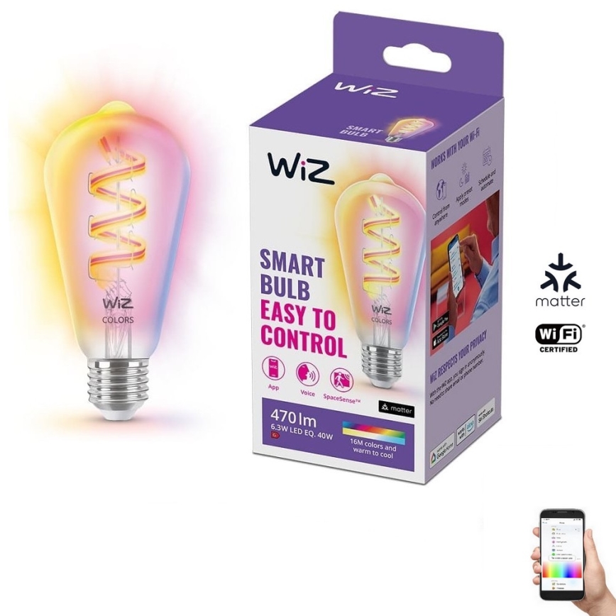 Żarówka ściemnialna LED RGBW ST64 E27/6,3W/230V 2200-6500K Wi-Fi - WiZ