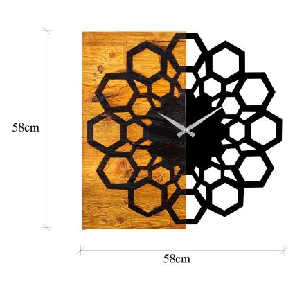 Zegar ścienny 58x58 cm 1xAA drewno/metal