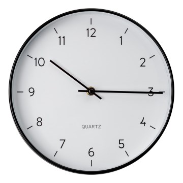 Zegar ścienny o średnicy 25 cm, zasilany 1xAA, czarno-biały