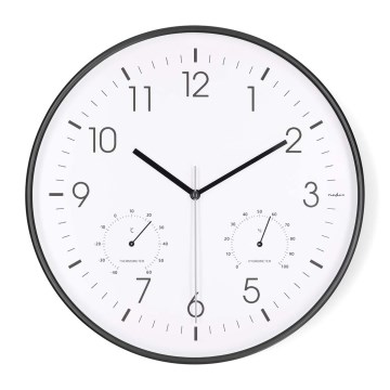 Zegar ścienny z termometrem i higrometrem śr. 30,5 cm 1xAA czarny