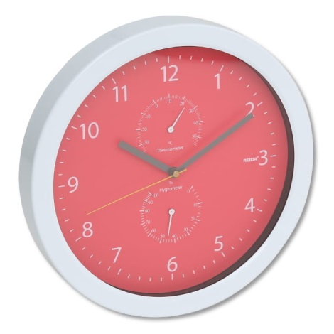 Zegar ścienny z termometrem i miernikiem wilgotności 1xAA czerwony