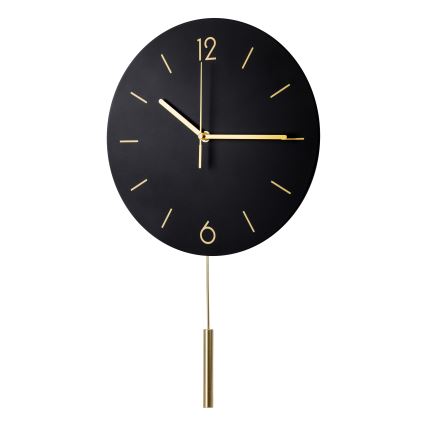 Zegar ścienny z wahadłem śr. 30 cm 1xAA czarny/złoty