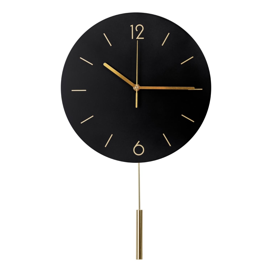 Zegar ścienny z wahadłem śr. 30 cm 1xAA czarny/złoty