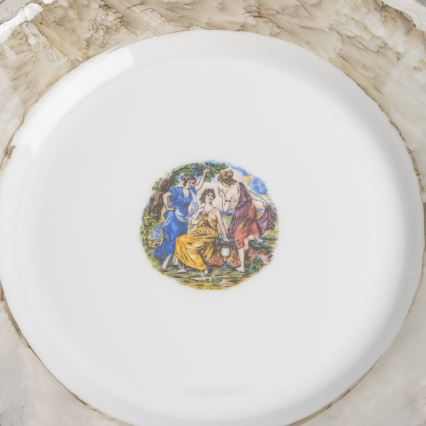 Zestaw 18 porcelanowych talerzy marmur brązowy