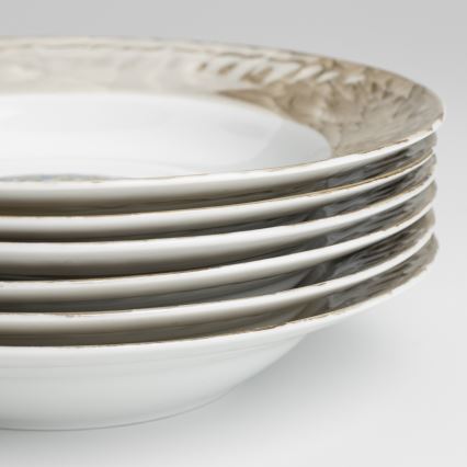 Zestaw 18 porcelanowych talerzy marmur brązowy