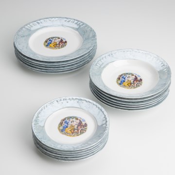 Zestaw 18x porcelanowy talerz marmur niebieski