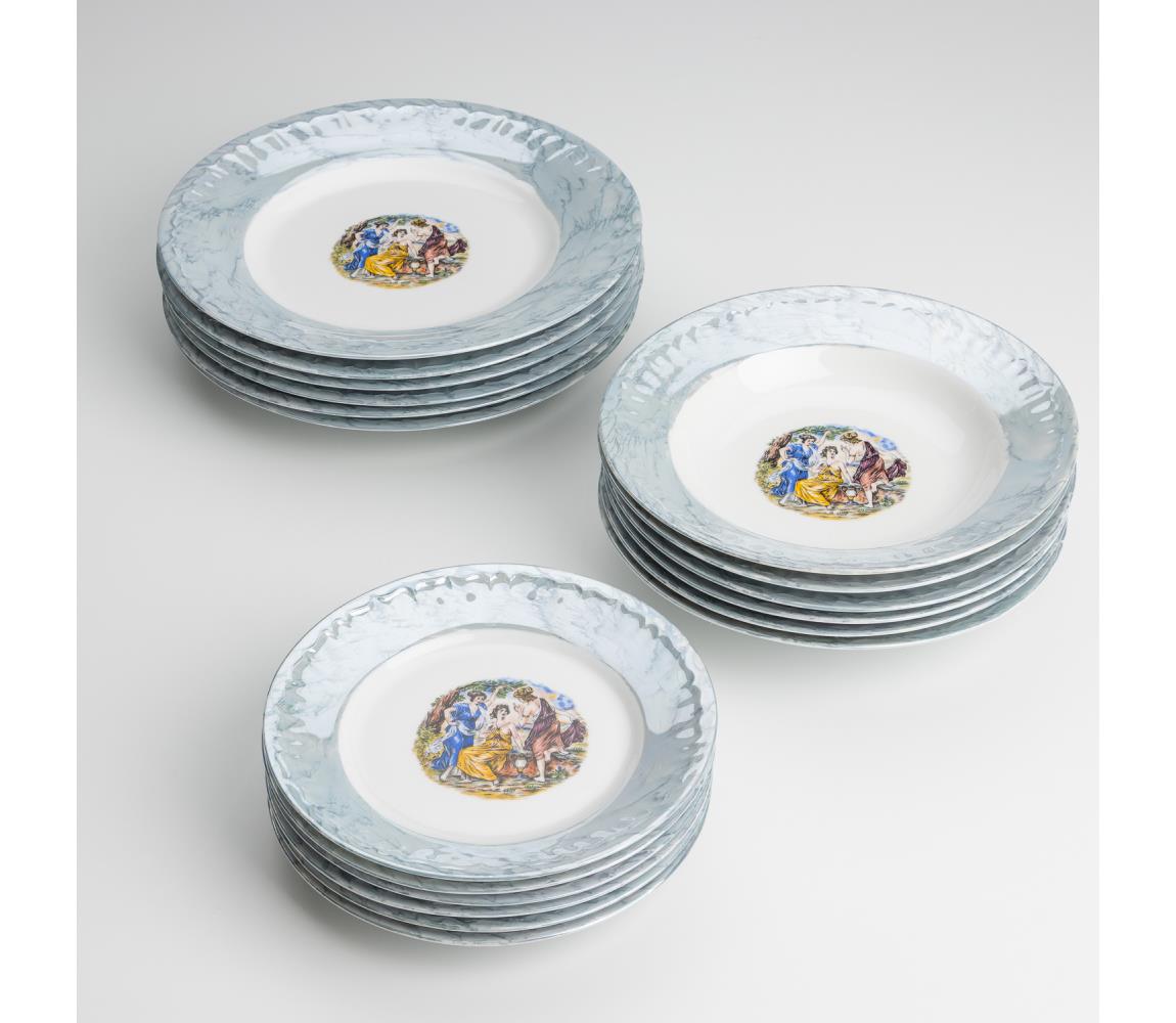 Zestaw 18x porcelanowy talerz marmur niebieski