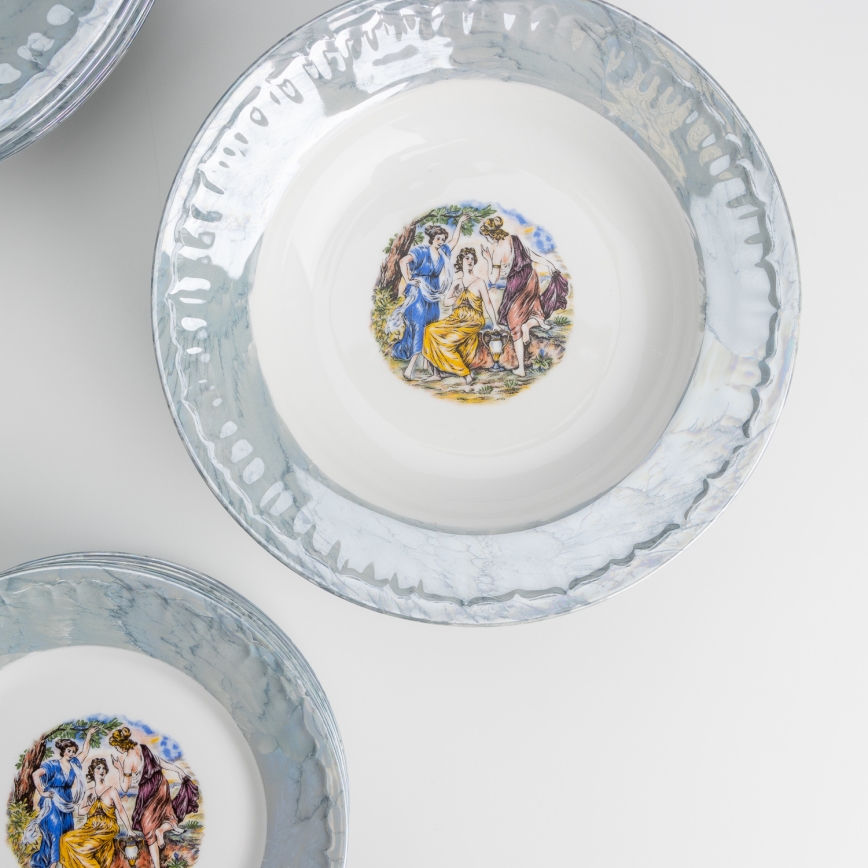 Zestaw 18x porcelanowy talerz marmur niebieski