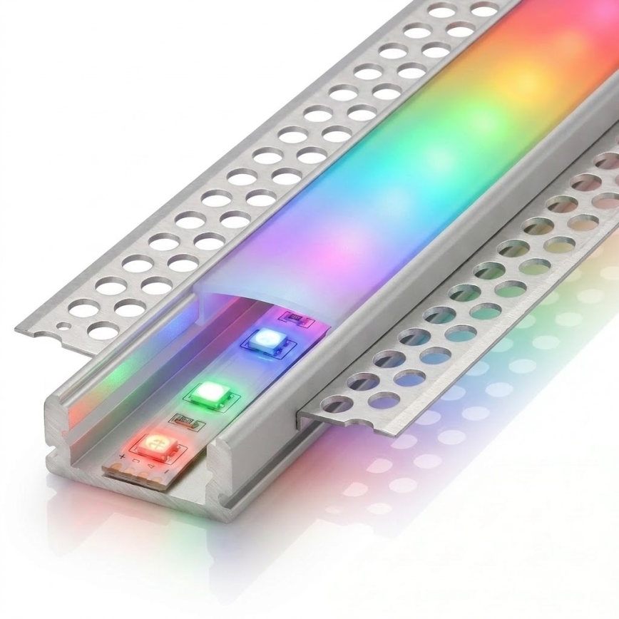 ZESTAW 1x taśma LED RGBW ściemnialna DIGITAL LED/16,5W/230V 5 m + 5x profil wpuszczany 1 m srebrny/biały + pilot zdalnego sterowania