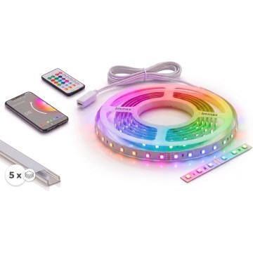 ZESTAW 1x ściemnialna taśma LED RGBW NEO LITE MUSIC LED/24W/230V 5 m IP65 Wi-Fi Tuya + 5x profil do zabudowy 1 m srebrny/biały + pilot zdalnego sterowania