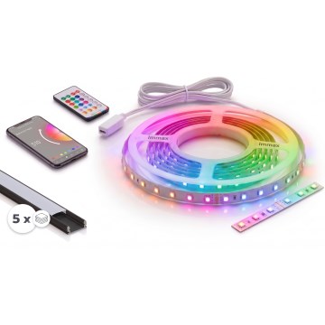Zestaw: 1x ściemnialna taśma LED RGBW NEO LITE MUSIC LED/24W/230V 5 m IP65 Wi‑Fi Tuya + 5x profil wpuszczany 1 m (czarny/biały) + pilot zdalnego sterowania