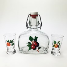Zestaw 1x szklana butelka i 2x kieliszki przezroczysty z motywem owoców