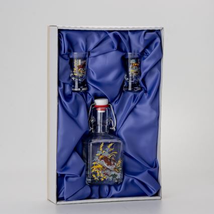 Zestaw 1x szklana butelka i 2x kieliszki przezroczysty z motywem zwierzęcym - zając