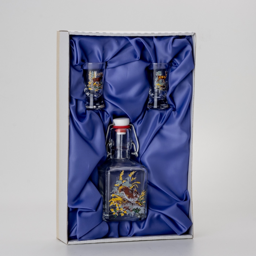 Zestaw 1x szklana butelka i 2x kieliszki przezroczysty z motywem zwierzęcym - zając