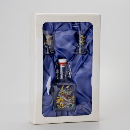 Zestaw 1x szklana butelka i 2x kieliszki przezroczysty z motywem zwierzęcym - zając