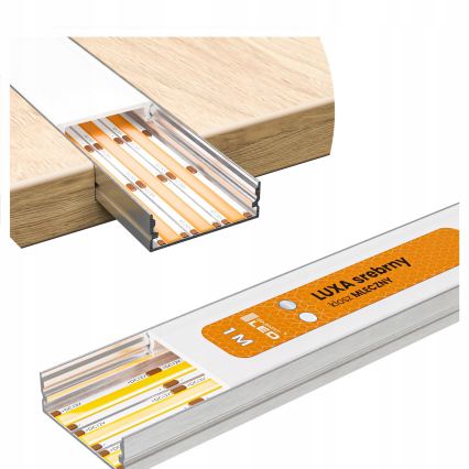 ZESTAW 1x taśma LED z czujnikiem ruchu FLEX LED/3,6W/4xAA 2 m + 2x profil wpuszczany 1 m srebrny/biały