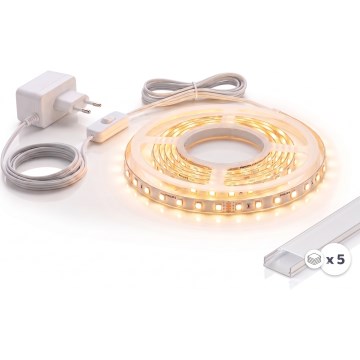 ZESTAW 1x taśma LED MYLIVING LIGHTSTRIP LED/22W/230V 5 m + 5x profil wpuszczany 1 m srebrny/biały
