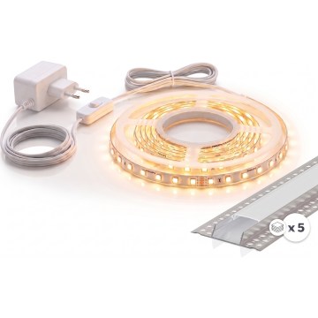 ZESTAW 1x taśma LED MYLIVING LIGHTSTRIP LED/22W/230V 5 m + 5x profil wpuszczany 1 m srebrny/biały