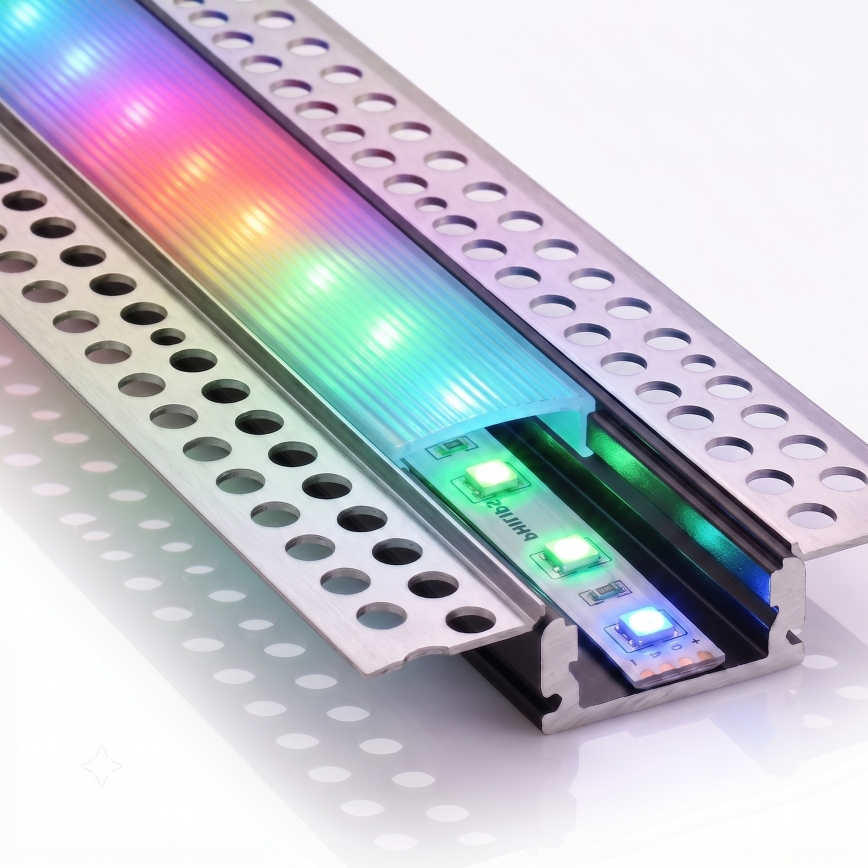 ZESTAW 1x ściemnialna taśma LED RGBW NEO LITE MUSIC LED/24W/230V 5 m IP65 Wi‑Fi Tuya + 5x profil do zabudowy 1 m srebrny/biały + pilot zdalnego sterowania