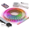 ZESTAW 1x taśma LED RGBW ściemnialna DIGITAL LED/16,5W/230V 5 m + 5x profil wpuszczany 1 m czarny/biały + pilot zdalnego sterowania
