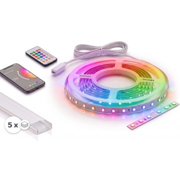 ZESTAW 1x taśma LED RGBW ściemnialna NEO LITE MUSIC LED/24W/230V 5 m IP65 Wi-Fi Tuya + 5x profil wpuszczany 1 m srebrny/biały + pilot zdalnego sterowania
