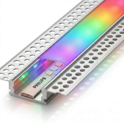 ZESTAW 1x ściemnialny pasek LED RGBW Philips Hue WHITE AND COLOR AMBIANCE LED/20W/230V 2 m + 2x profil wpuszczany 1 m srebrny/biały