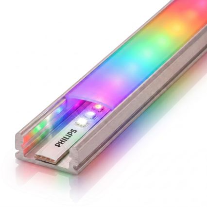 ZESTAW 1x ściemnialna taśma LED RGBW Philips Hue WHITE AND COLOR AMBIANCE LED/20W/230V 2 m + 2x profil wpuszczany 1 m srebrny/biały