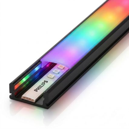 ZESTAW 1x ściemnialna taśma LED RGBW Philips Hue WHITE AND COLOR AMBIANCE LED/20W/230V 2 m + 2x profil wpuszczany 1 m czarny/biały