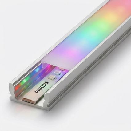 ZESTAW 1x ściemnialna taśma LED RGBW Philips Hue WHITE AND COLOR AMBIANCE LED/20W/230V 2 m + 2x profil wpuszczany 1 m, srebrny/biały