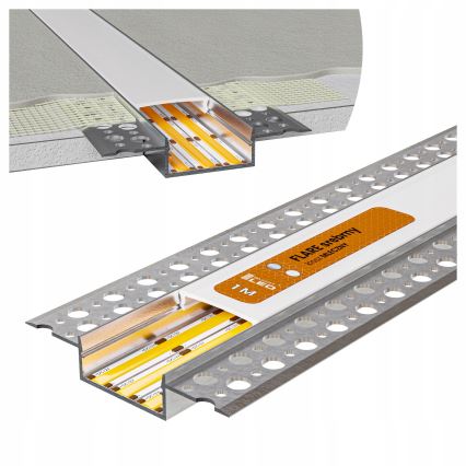 ZESTAW 1x taśma LED z czujnikiem ruchu FLEX LED/3,6W/4xAA 2 m + 2x profil do zabudowy 1 m srebrny/biały