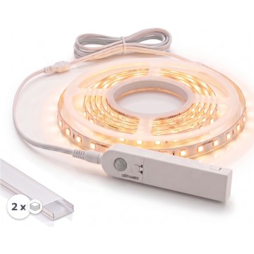 ZESTAW 1x taśma LED z czujnikiem ruchu FLEX LED/3,6W/4xAA 2 m + 2x profil wpuszczany 1 m srebrny/biały